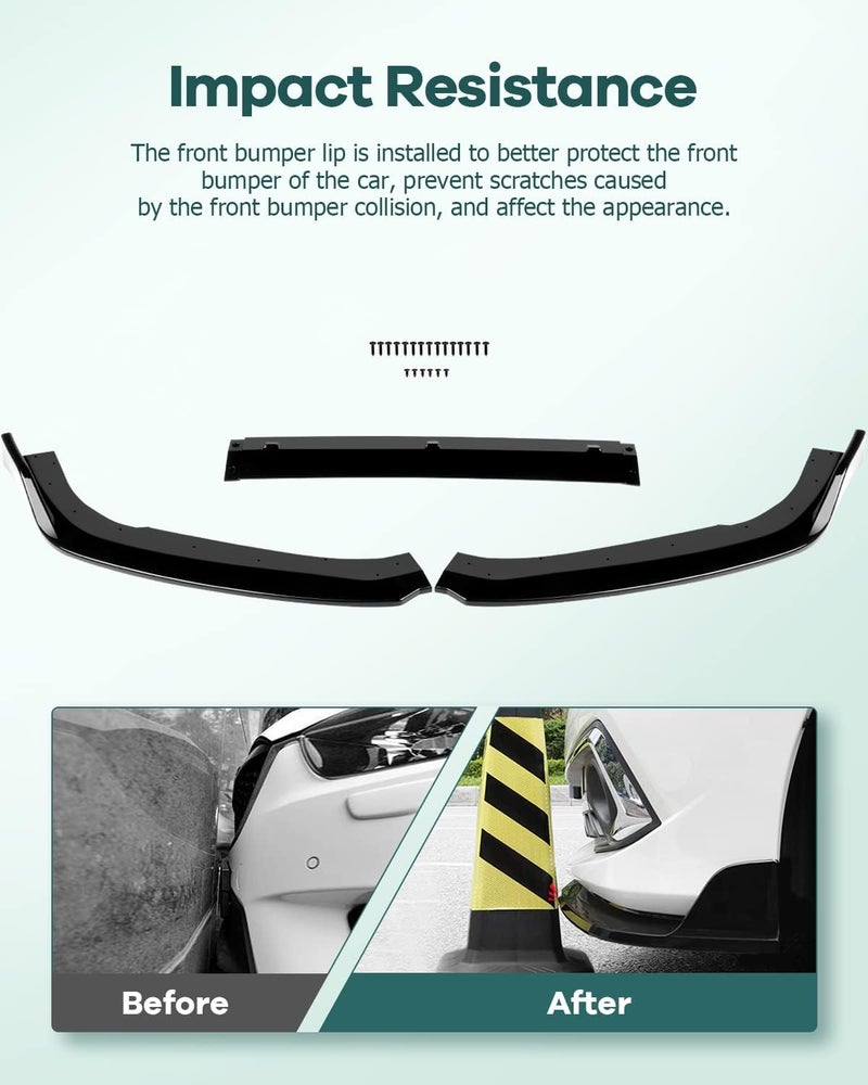 SCITOO سبويلر أمامي يناسب 2018-2020 هوندا أكورد سيدان بلمسة لامعة سوداء لأسفل الصدام الأمامي - Image 3