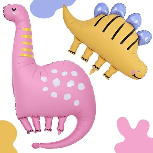 Paeyeq Giant Dinosaur Foil Balloons 3843 Inch Big Cute Pink Yellow Dinosaur Helium Inflatable Foil Balloon for Girls 1st 3rd Dino Theme Birthday Baby Shower Kindergarten Jungle Party Decorations Supplies - Image 1
