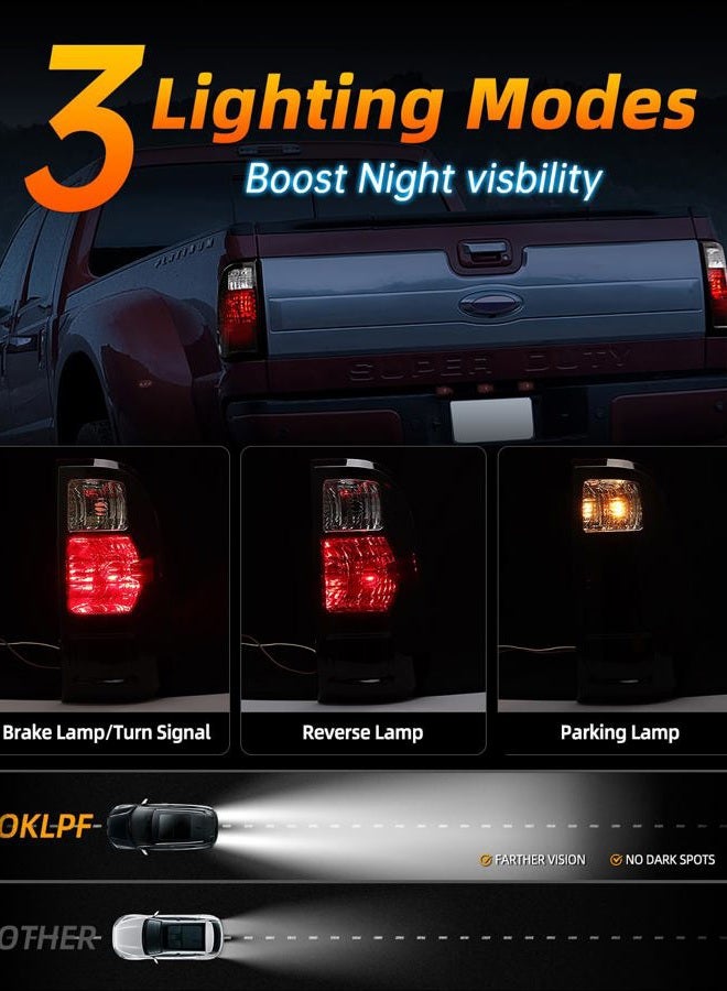 OKLPF LED Tail Light Compatible With 2008-2016 Ford Ff250 F350 F450 F550 Super Duty,Replace BC3Z13404A FO2801208,Replace Black Rear Brake LED Taillight Assembly,Driver and Passenger Side - Image 3