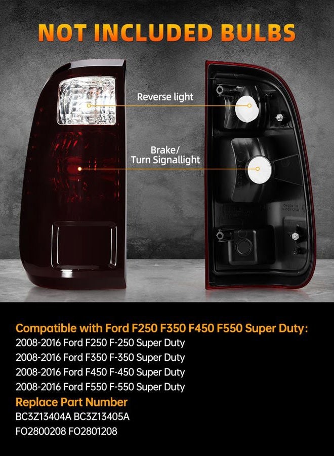 OKLPF LED Tail Light Compatible With 2008-2016 Ford Ff250 F350 F450 F550 Super Duty,Replace BC3Z13404A FO2801208,Replace Black Rear Brake LED Taillight Assembly,Driver and Passenger Side - Image 2