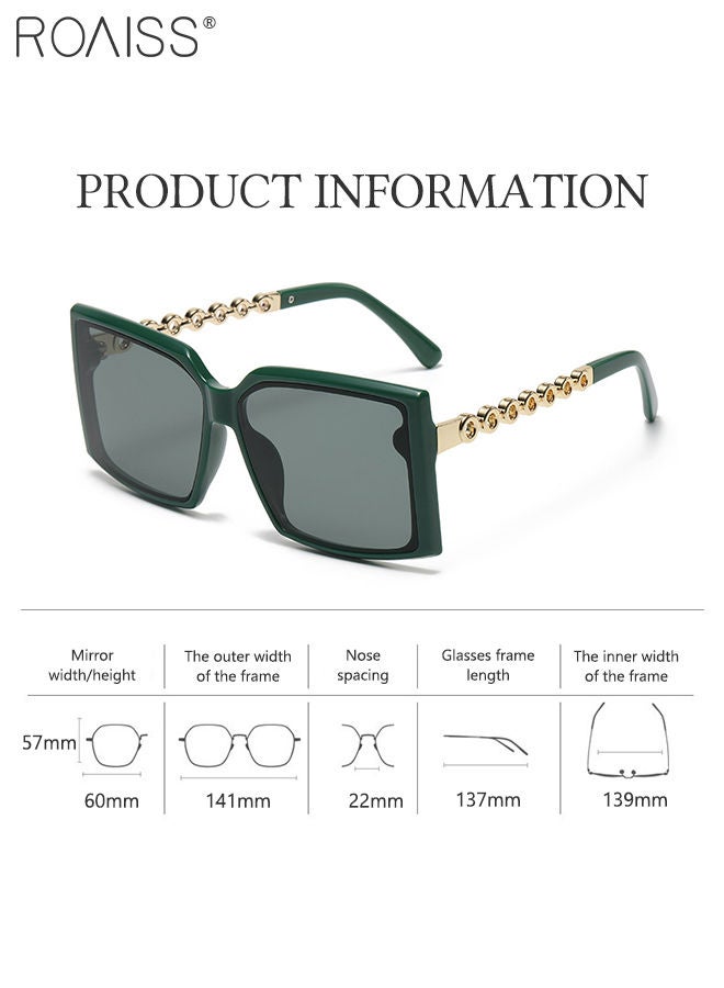 roaiss Women's Square Sunglasses, UV400 Protection Sun Glasses with Stylish Temples, Oversize Fashion Anti-glare Sun Shades for Women with Glasses Case, 60mm, Green - Image 3