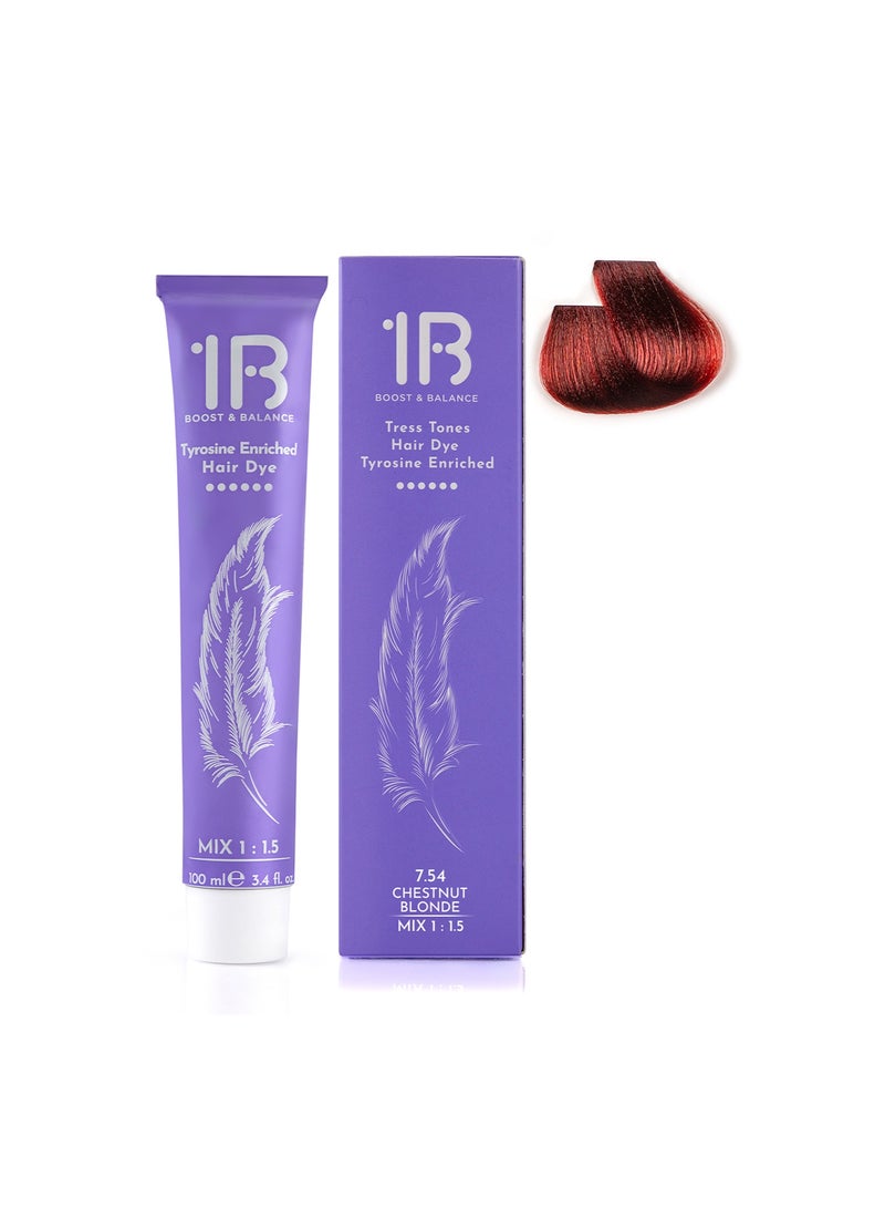 1B Hair Color Cream #7.54 Chestnut Blonde – Permanent Warm Blonde Hair Dye with Tress Tones Tyrosine Complex | 100ml | Copper Chestnut Pigment | Long-Lasting Vibrant Color for Medium to Dark Blonde Hair - Image 2