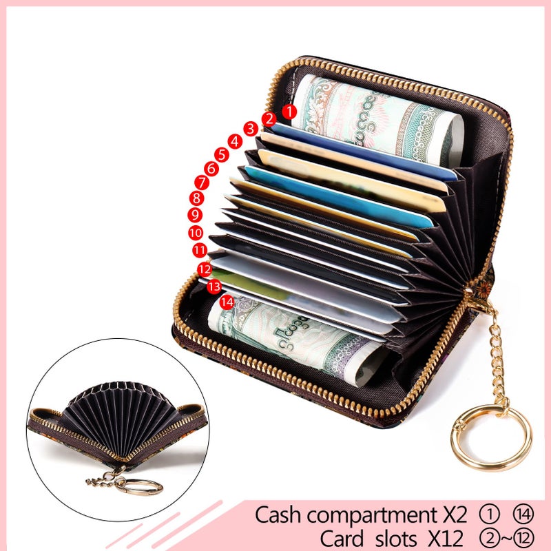 Blusabaca Bookshelf and Cat Credit Card Holder for Women, Small RFID Wallet with Zipper, Card Keychain Wallet, Leather Wallet Card Case, Business Blocking Accordion Wallet Gift - Image 5
