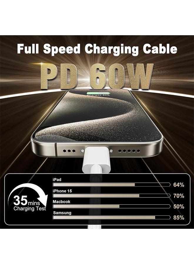 USB C Cable, USBC to USBC Fast Charging Cable Nylon Braided (3.3ft 60W, 1-Pack) for iPhone 15/Pro/Plus/Pro Max, iPad Mini 6/Pro 2021/Air 4, MacBook Pro 2020, Samsung Galaxy S23 and More (White) - Image 2