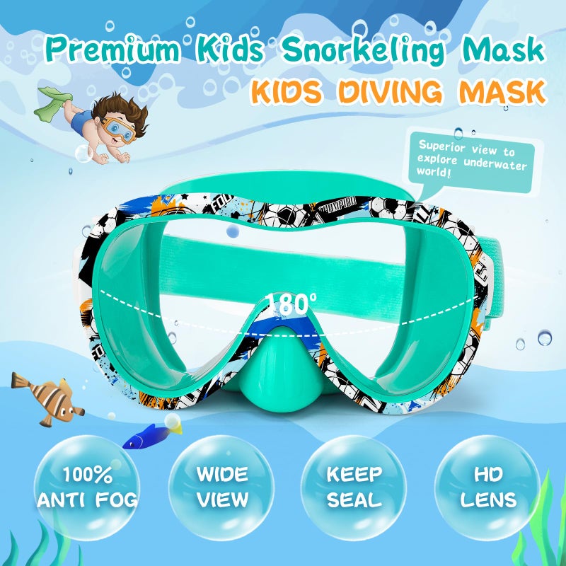 Wave Kids Swim Goggles with Nose Cover, 180Â° Panoramic Snorkel Mask with Anti-Fog & Anti-Leak Design, Comfort Fabric Strap UV Protection Lens for Boys Girls Ages 3-15 - Image 2