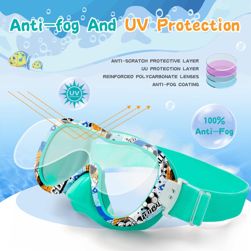Wave Kids Swim Goggles with Nose Cover, 180Â° Panoramic Snorkel Mask with Anti-Fog & Anti-Leak Design, Comfort Fabric Strap UV Protection Lens for Boys Girls Ages 3-15 - Image 4
