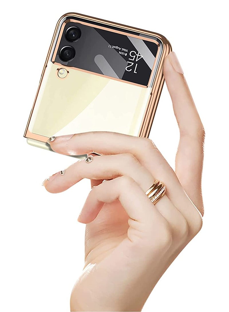 جولدن ماسك جراب لموبايل سامسونج جالاكسي Z فليب 4 رفيع للغاية بشاشة شفافة كاميرا فريم - (ذهبي) - Image 3