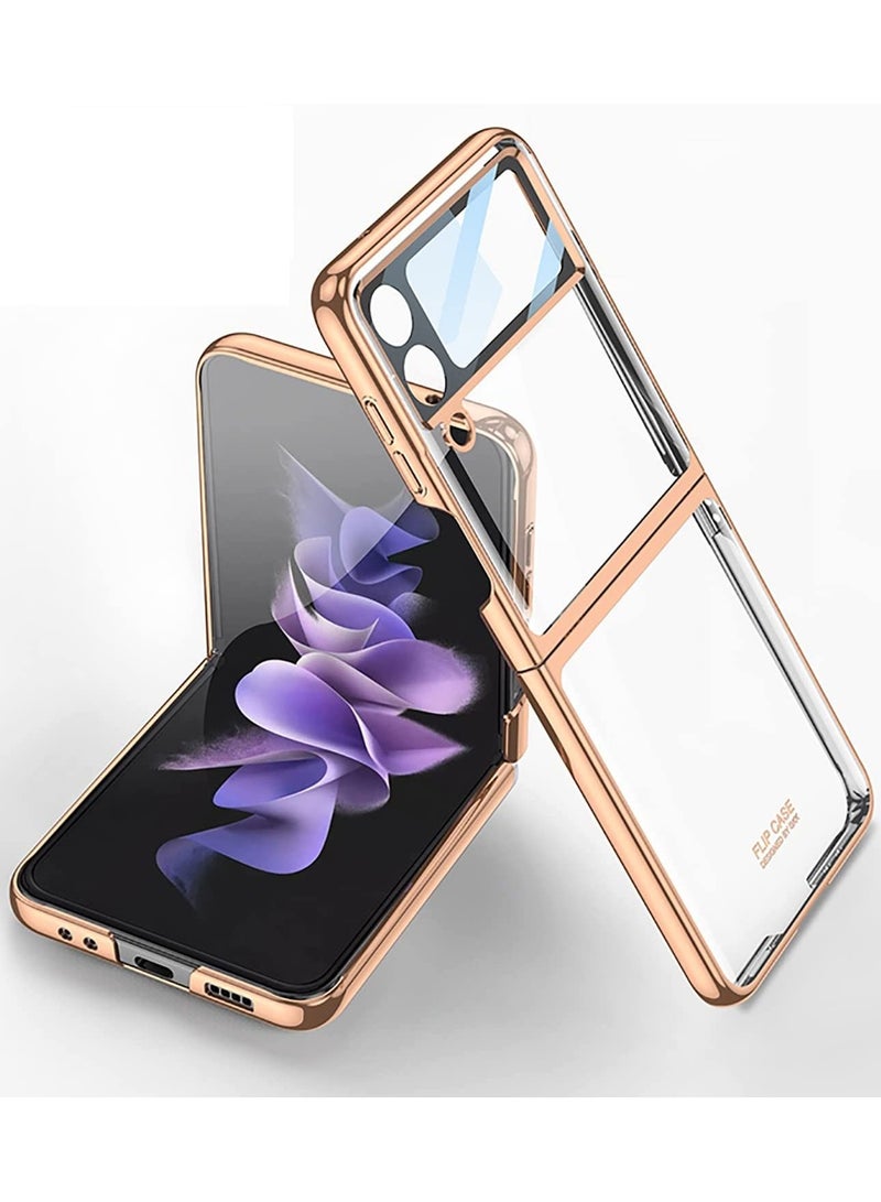 جولدن ماسك جراب لموبايل سامسونج جالاكسي Z فليب 4 رفيع للغاية بشاشة شفافة كاميرا فريم - (ذهبي) - Image 1