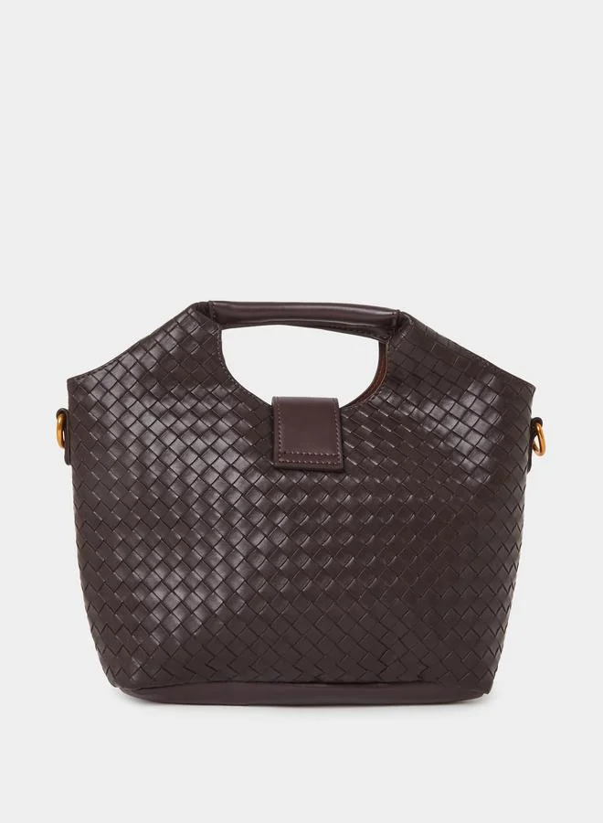 Styli Woven Textured Handbag with Turn Lock