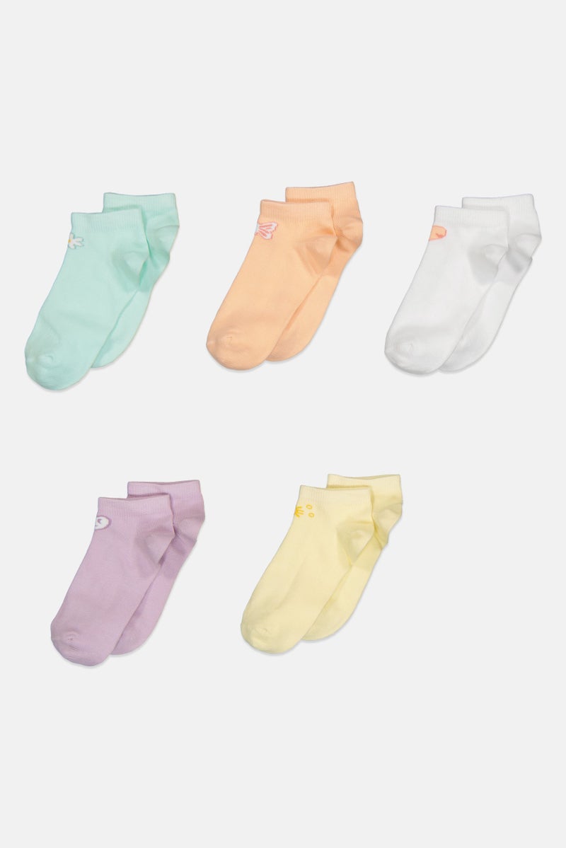 bebe Kids Girl 5 Pairs Graphic Print Ankle Sock, Multicolor - Image 2