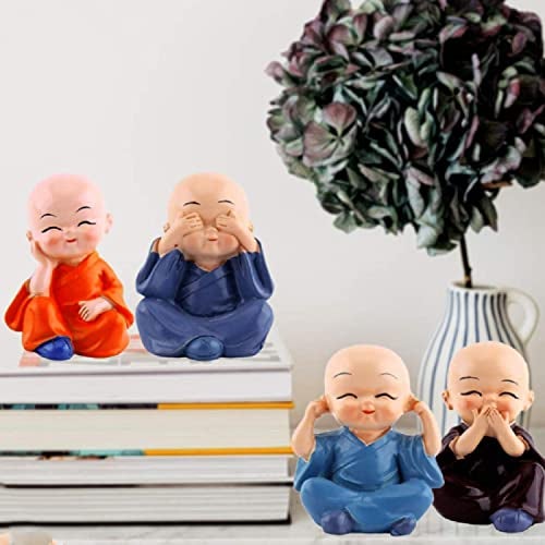Ascension Resin Buddha Monk Statues, Small, Multicolour, Set of 4 Buddha Figurine good luck Sculpture Decoration for Indoor Outdoor Garden car dashboard Porch Yard Art Decor - Image 2