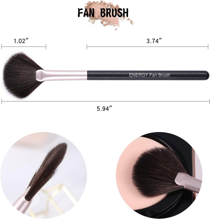 Energy Fan Brush Professional Blush Brush Soft Vegan Synthetic Makeup Brush for Face Highlighting,Buffing and Blending with Powder Cream Cosmetics Blusher Highlighter Applicator - Image 2