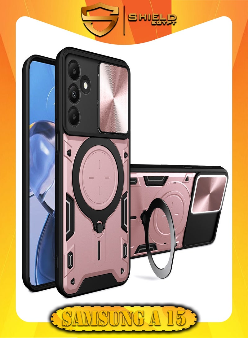 SHIELD EGYPT SHIELD EGYPT For Samsung Galaxy A15 Armored Camera Shield Cover Camera Lend Protection, Built-in 360° (Rose Gold)