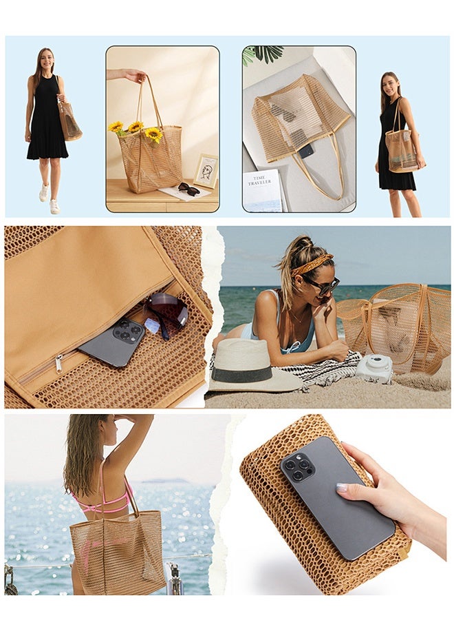 BeachNylon Mesh Tote Bag, Casual Tote Bag  Women Foldable MAX 23L Shoulder Bag For Beach Picnic Vacation - Image 4