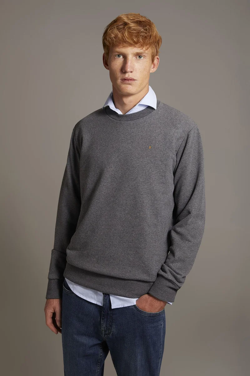 Doppelganger Round neck 100% cotton sweatshirt made in Italy - Grey Mel