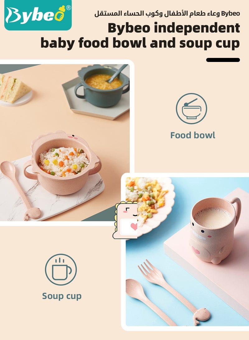 بيبو طقم تغذية الأطفال من 5 قطع، أدوات مائدة للأطفال، مستلزمات تغذية الرضع، طقم فطام LED لحديثي الولادة، مجموعة أدوات تناول الطعام الذاتية للرضع، وعاء للأطفال مع شفط، طبق سيليكون، كوب تدريب على الشرب، ملعقة وشوكة - Image 3
