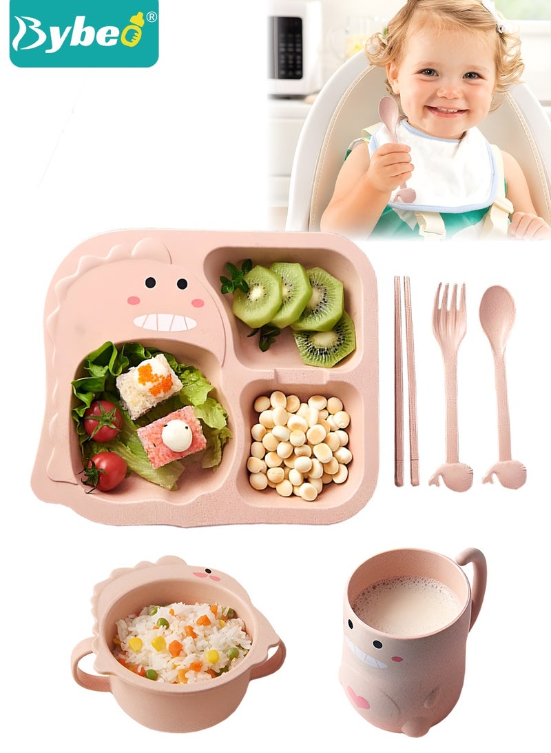 بيبو طقم تغذية الأطفال من 5 قطع، أدوات مائدة للأطفال، مستلزمات تغذية الرضع، طقم فطام LED لحديثي الولادة، مجموعة أدوات تناول الطعام الذاتية للرضع، وعاء للأطفال مع شفط، طبق سيليكون، كوب تدريب على الشرب، ملعقة وشوكة - Image 1