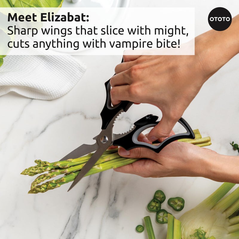 OTOTO Boo-tiful Crew Bundle of Elizabat, Vino, Gracula - Halloween Kitchen Decor Goth Accessories, Cool Kitchen Gadgets, Bat Scissors, Spooky, Witchy Bottle Opener, Garlic Crusher, Spooky Funny Gifts - Image 3