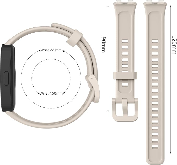 Soft silicone strap, waterproof, breathable, adjustable replacement sports band compatible with Huawei Band 8 and Band 9 - biege - Image 3