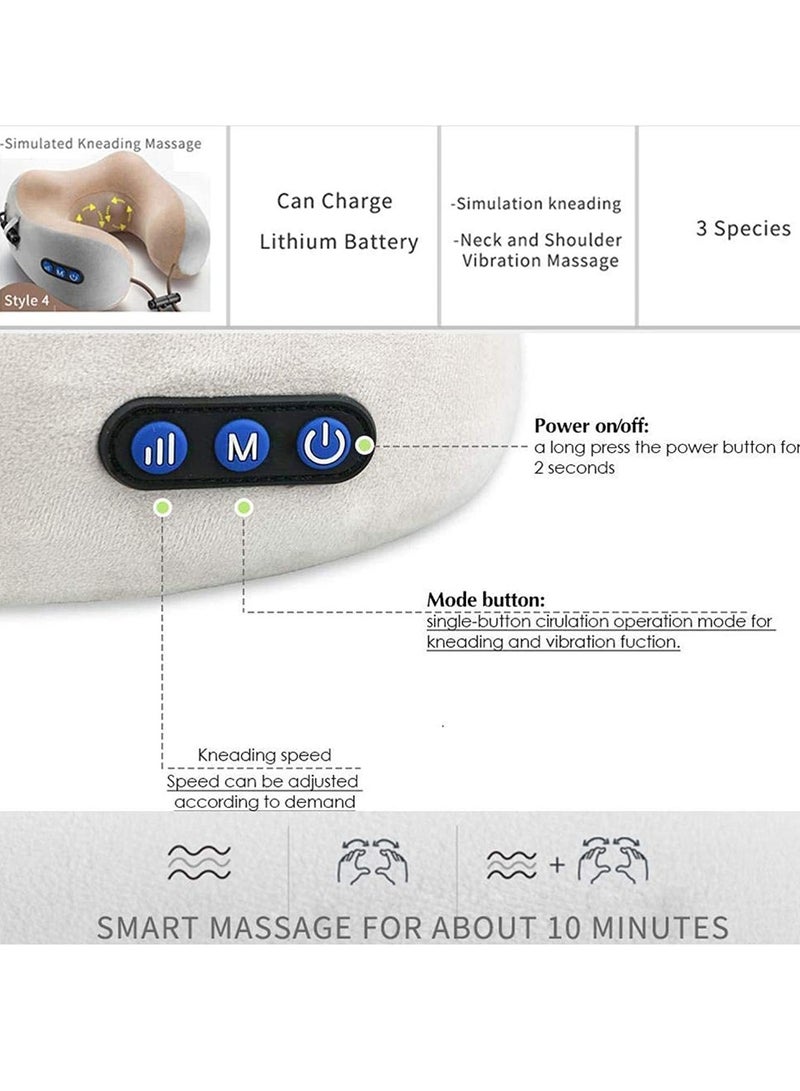 ELTRAZONE Rechargeable U Shaped Cervical Massage Pillow Neck Massager Vibration Pillow, Multifunctional Shoulder and Electric for Relax Muscles Fatigue - Image 4