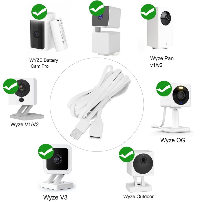 UYODM 2PACK USB Extension Cable Compatible with WYZE Cam V3/V4/V2,Wyze Cam OG, WYZE Cam Pan V3/V3 Pro/ V2, 20Ft/6M IPX7 Waterproof Extension Charging Cable Power Your WYZE Cam Continuously - White - Image 2