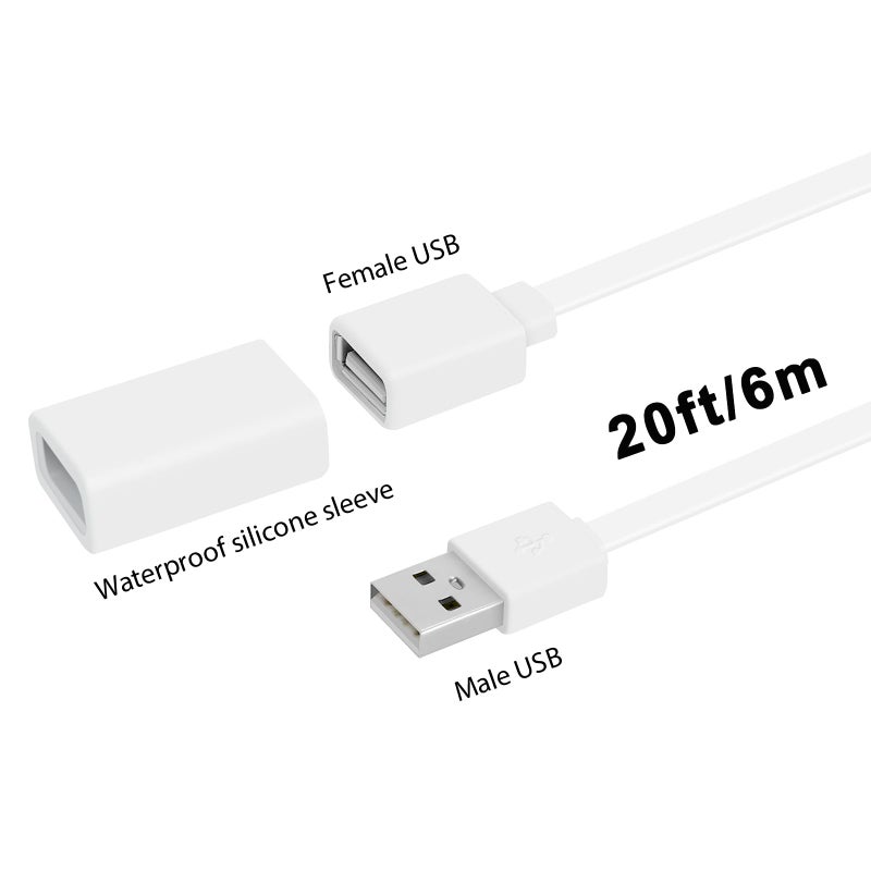 UYODM 2PACK USB Extension Cable Compatible with WYZE Cam V3/V4/V2,Wyze Cam OG, WYZE Cam Pan V3/V3 Pro/ V2, 20Ft/6M IPX7 Waterproof Extension Charging Cable Power Your WYZE Cam Continuously - White - Image 5