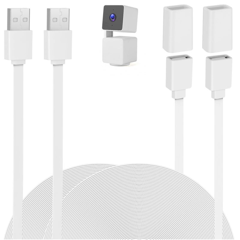 UYODM 2PACK USB Extension Cable Compatible with WYZE Cam V3/V4/V2,Wyze Cam OG, WYZE Cam Pan V3/V3 Pro/ V2, 20Ft/6M IPX7 Waterproof Extension Charging Cable Power Your WYZE Cam Continuously - White - Image 1