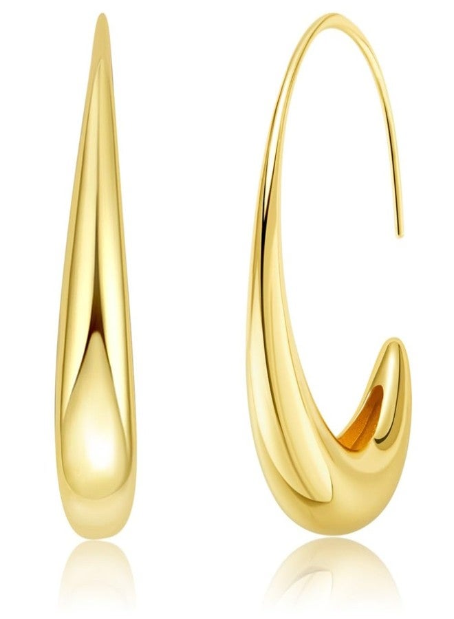 AMBESTEE Lightweight Teardrop Hoop Earrings for Women,14k Gold Plated Large Oval Pull Through Hoop Earrings High Polished Statement Jewelry Gift for Women - Image 1