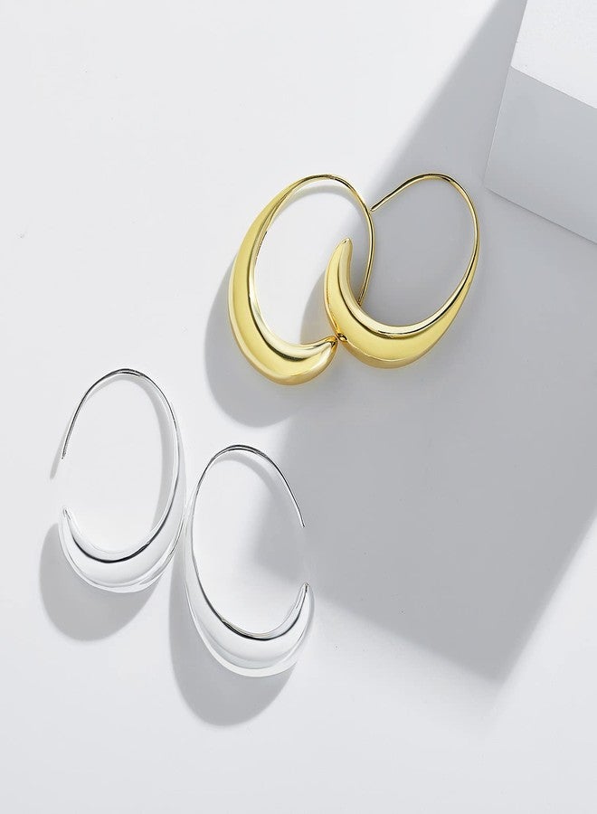 AMBESTEE Lightweight Teardrop Hoop Earrings for Women,14k Gold Plated Large Oval Pull Through Hoop Earrings High Polished Statement Jewelry Gift for Women - Image 5