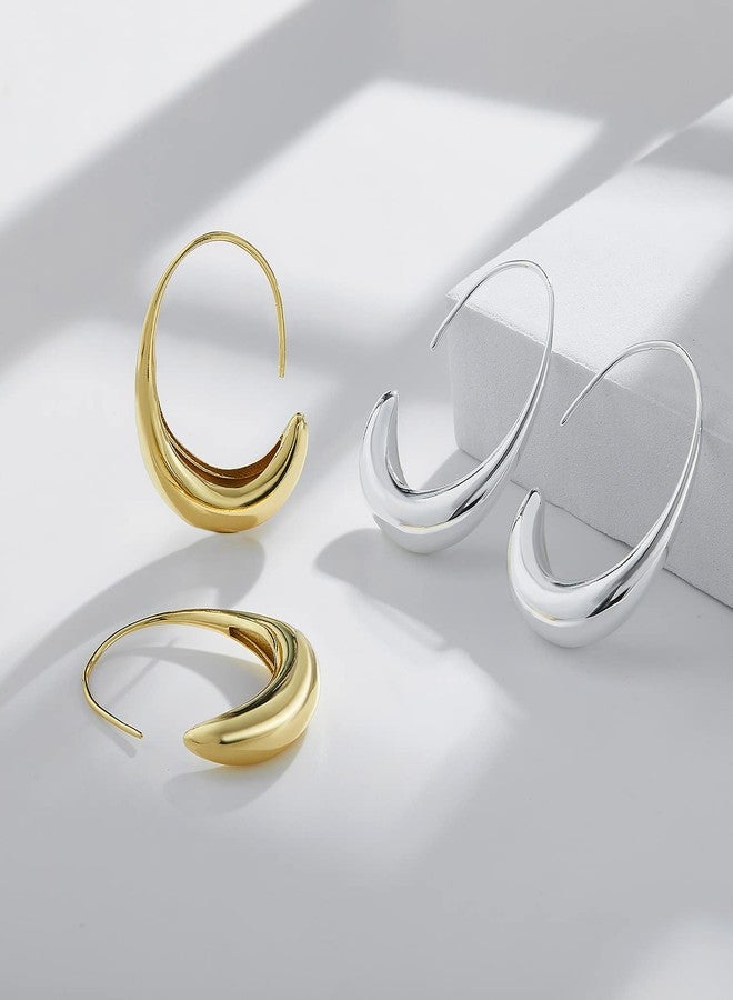 AMBESTEE Lightweight Teardrop Hoop Earrings for Women,14k Gold Plated Large Oval Pull Through Hoop Earrings High Polished Statement Jewelry Gift for Women - Image 4