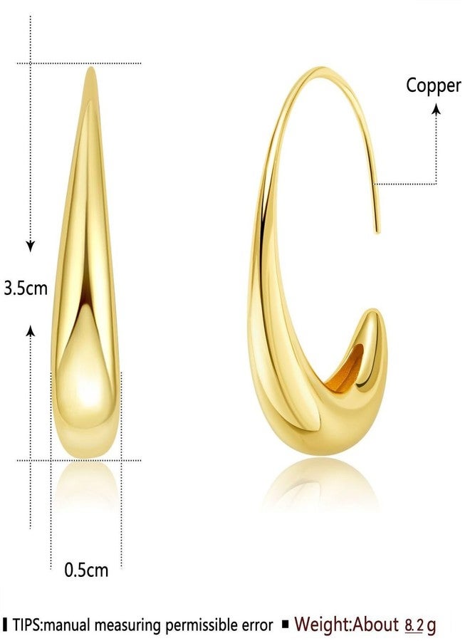 AMBESTEE Lightweight Teardrop Hoop Earrings for Women,14k Gold Plated Large Oval Pull Through Hoop Earrings High Polished Statement Jewelry Gift for Women - Image 2