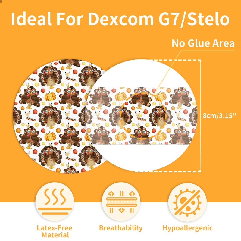 Kuruyo 20Pcs G7 Over Patches & Stelo Overpatches Waterproof & Sweatproof, Latex-Free Hypoallergenic,15 Days Long-Stay CGM Sensor Covers Adhesive Tape Without Hole, 5 Festival Designs - Image 4