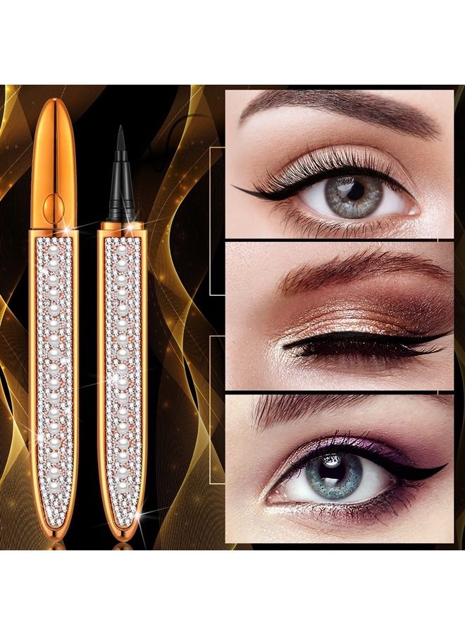 Demissle 36 Pieces Self Adhesive Eyeliner Set 16 Pcs 2 in 1 Eye Liner Pen Diamond Glitter Liquid Eyeliner Pen Non Magnetic Eyeliner Glue Pen for Lashes with 20 Pcs Pink Lash Wand for Women Girls Eye Makeup