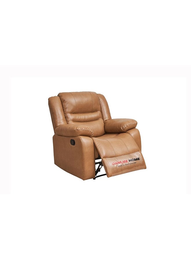 DANUBE HOME كرسي استرخاء جلدي هوائي من Dazler بتصميم عصري، أريكة ذات مقعد واحد، أثاث مريح لغرفة المعيشة، الطول 97 × العرض 94 × الارتفاع 104 سم، بني - Image 1
