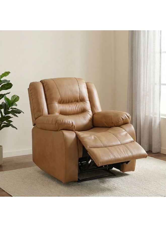 DANUBE HOME Dazler 1 Seater Air leather Recliner Accent Chair Modern Design One Seat Sofa Comfortable Living Room Furniture L 97 x W 94 x H 104 cm Brown - Image 3