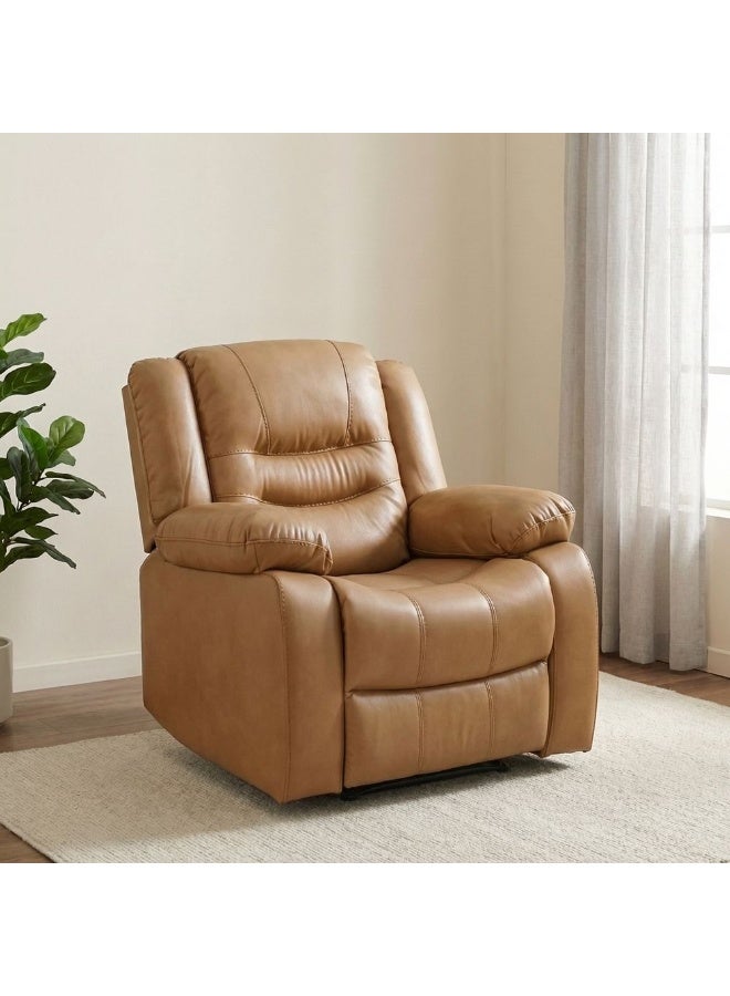 DANUBE HOME Dazler 1 Seater Air leather Recliner Accent Chair Modern Design One Seat Sofa Comfortable Living Room Furniture L 97 x W 94 x H 104 cm Brown - Image 1