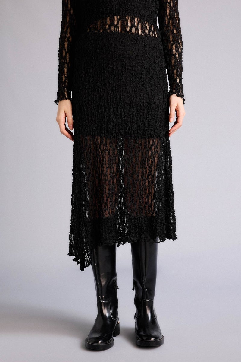 ديفاكتو جيبة ميدي تريكو دانتيل غير متماثل بخصر عادي وبطانة جيرسي - Image 4