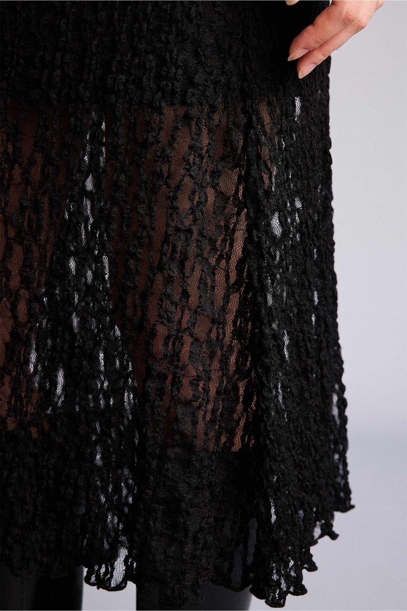 ديفاكتو جيبة ميدي تريكو دانتيل غير متماثل بخصر عادي وبطانة جيرسي - Image 5