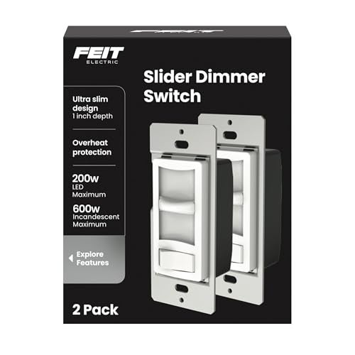 Feit Electric LED Slide Dimmer Switch, Single-Pole or 3-Way Wall Light Dimmer for Dimmable LED & CFL Bulbs, Includes Wall Plate and Wire Nut Installation, DIM/Slide/2, 2 Pack - Image 1