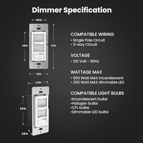 Feit Electric LED Slide Dimmer Switch, Single-Pole or 3-Way Wall Light Dimmer for Dimmable LED & CFL Bulbs, Includes Wall Plate and Wire Nut Installation, DIM/Slide/2, 2 Pack - Image 2
