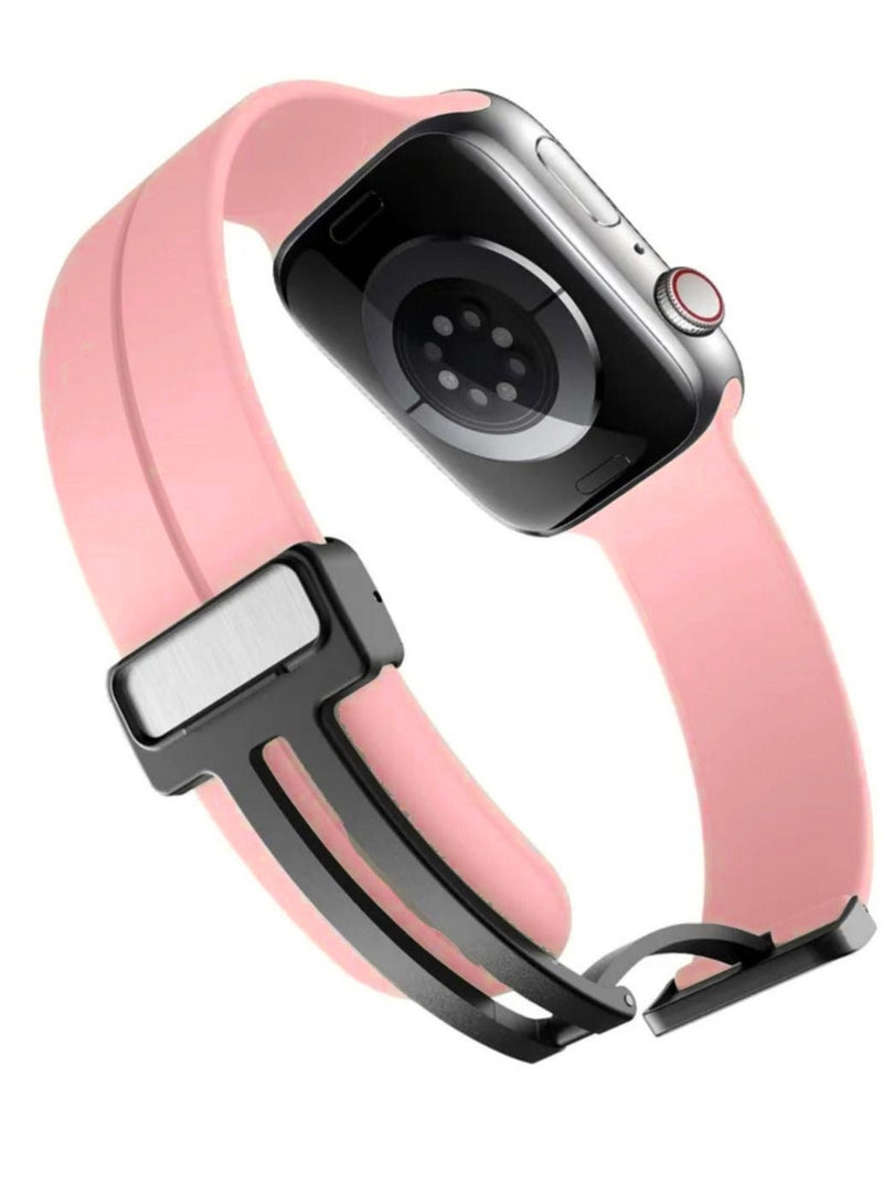 سوار ساعة ابل بقفل مغناطيسي شكل عصري مقاس 49 لون وردي - Image 2