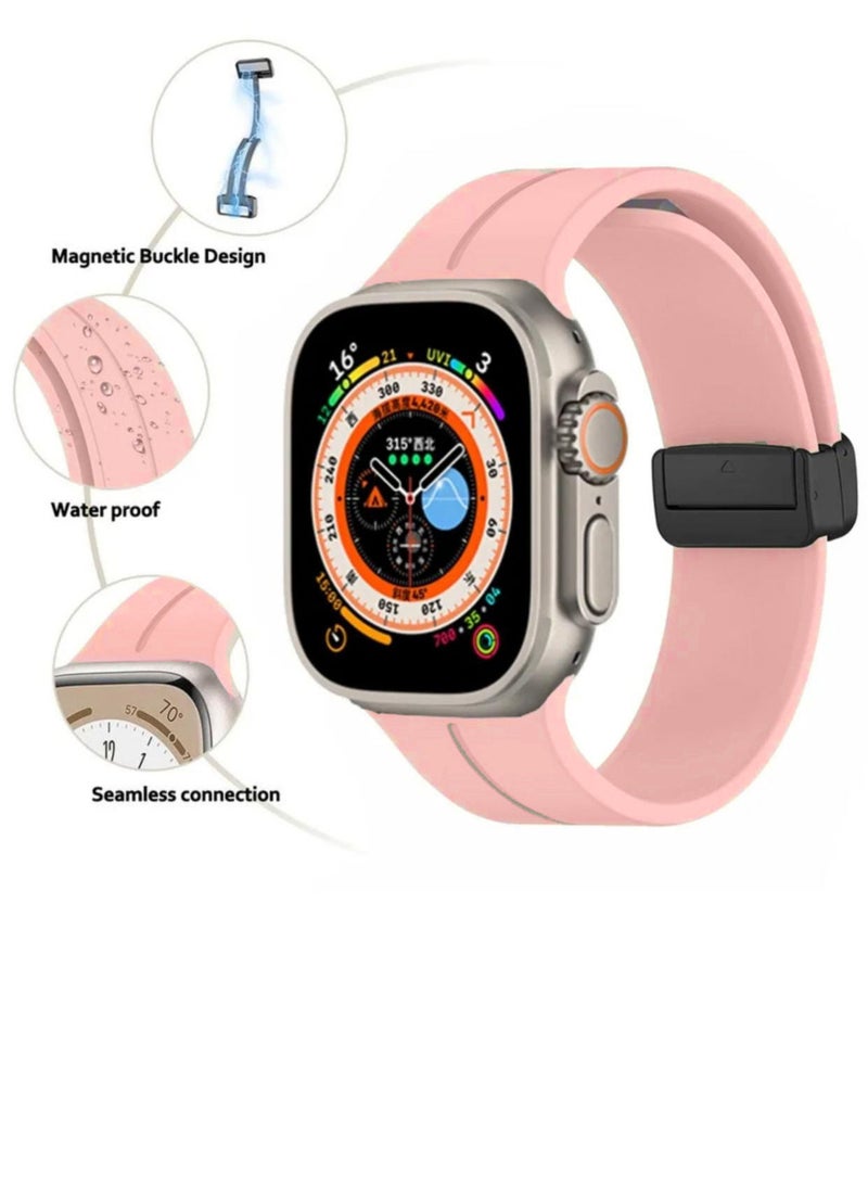 سوار ساعة ابل بقفل مغناطيسي شكل عصري مقاس 49 لون وردي - Image 3