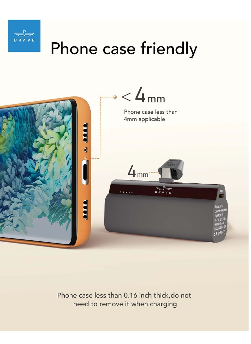 Brave - Mini Portable Charger 5000mAh - 20W PD Ultra-Compact Fast Charging Power Bank, Cordless Battery Pack Compatible with iPhone 16 Pro Max, 16 Pro, 16 Plus, iPhone 15 Series, Samsung Galaxy S24/S23/S22/S21/S20, Huawei, and All Android Devices- Black - Image 1