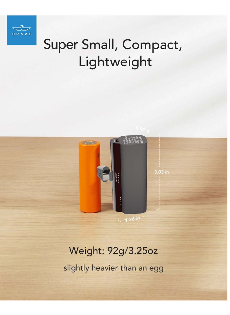 Brave - Mini Portable Charger 5000mAh - 20W PD Ultra-Compact Fast Charging Power Bank, Cordless Battery Pack Compatible with iPhone 16 Pro Max, 16 Pro, 16 Plus, iPhone 15 Series, Samsung Galaxy S24/S23/S22/S21/S20, Huawei, and All Android Devices- Black - Image 1