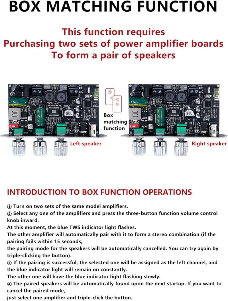 Marhynchus 100W Stereo Pairing Amplifier Board 5.3 Amp Module with Speaker Pairing Dual Indicator Lights for TV Computer Audio Devices - Image 2