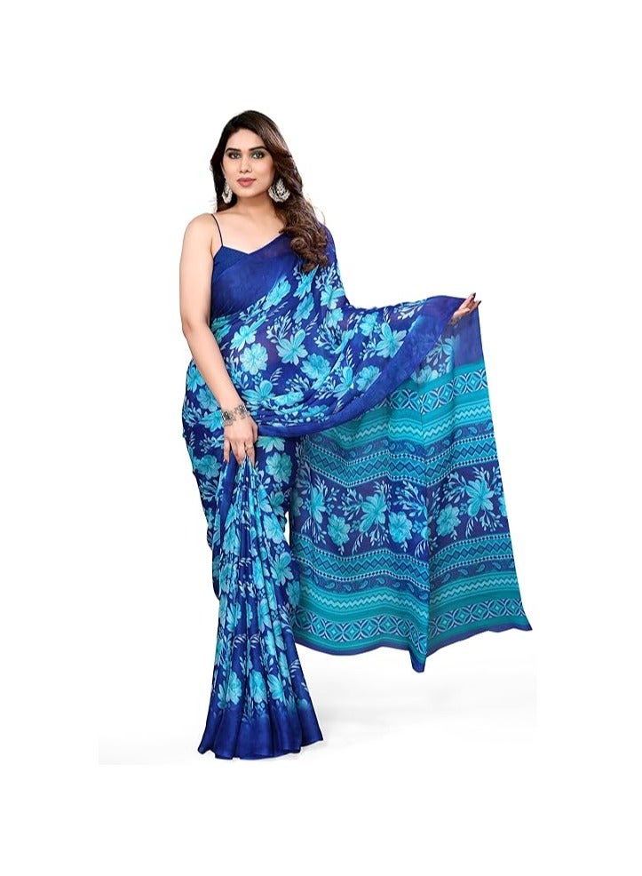 Accessorize Kingdom Women's Chiffon Floral Printed Saree with Blouse Piece - Image 1