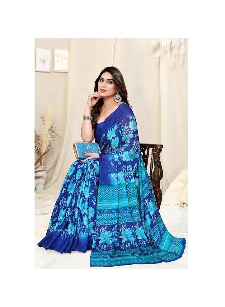 Accessorize Kingdom Women's Chiffon Floral Printed Saree with Blouse Piece - Image 2