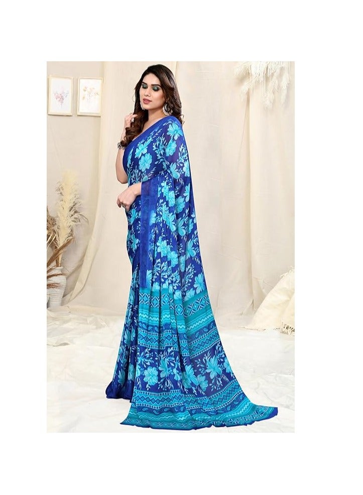 Accessorize Kingdom Women's Chiffon Floral Printed Saree with Blouse Piece - Image 3