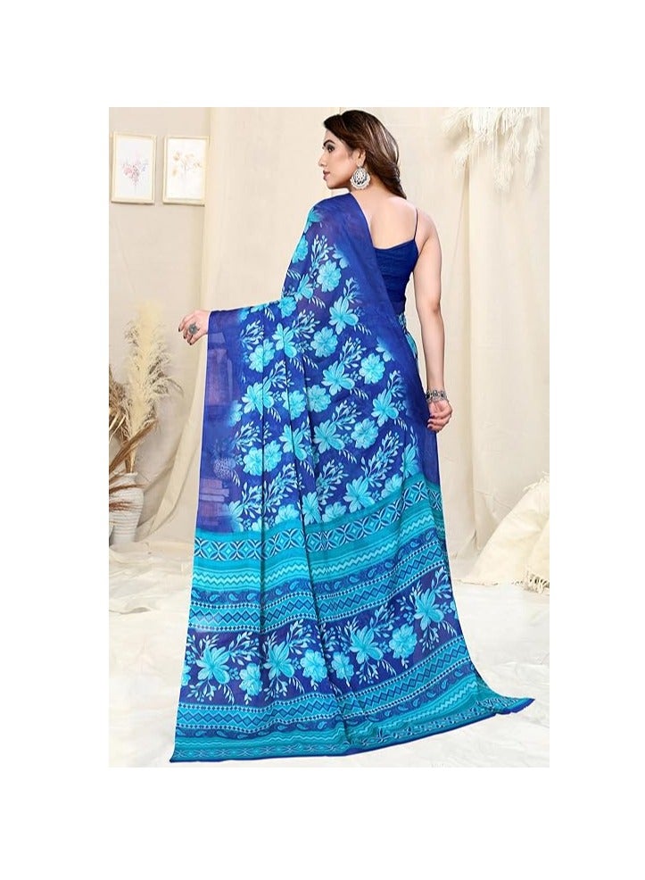 Accessorize Kingdom Women's Chiffon Floral Printed Saree with Blouse Piece - Image 4