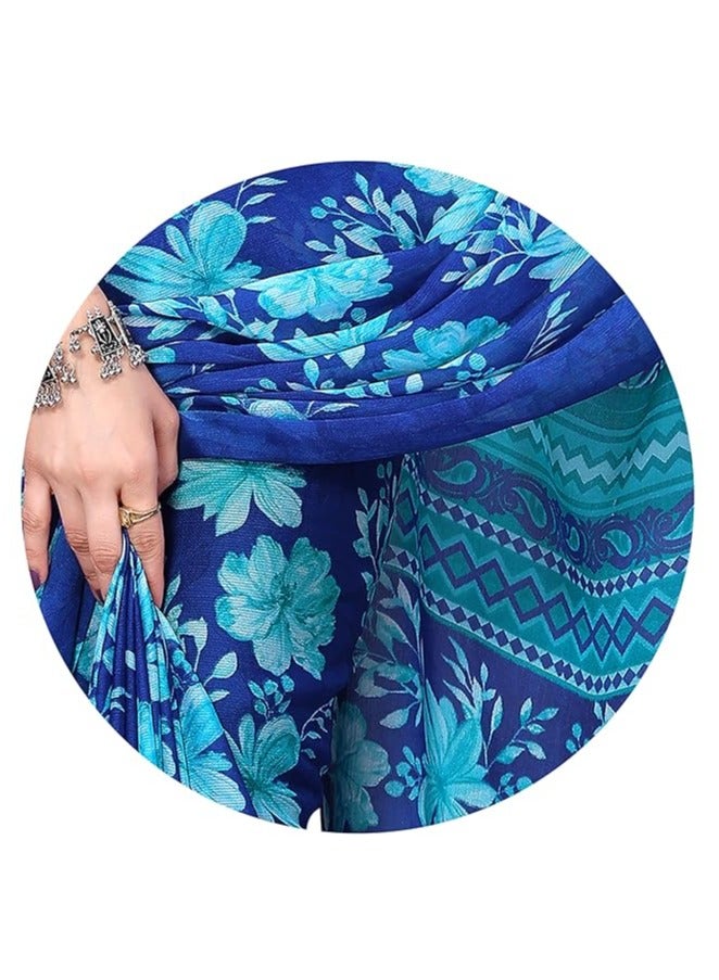 Accessorize Kingdom Women's Chiffon Floral Printed Saree with Blouse Piece - Image 5